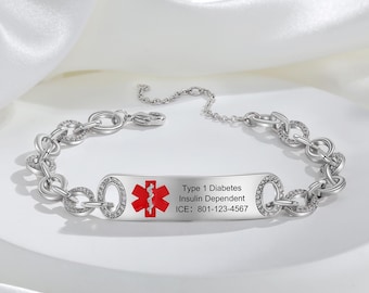 Pulsera de alerta médica personalizada: joyería de identificación de emergencia de acero inoxidable grabada
