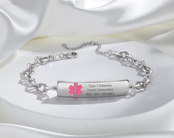 Pulsera de identificación médica personalizada: alerta de emergencia de acero inoxidable grabada