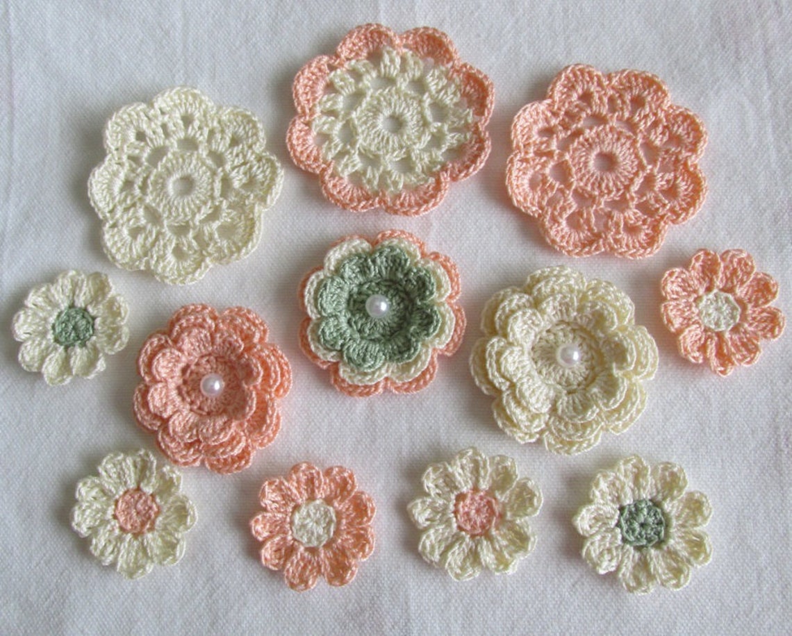 Crochet Flower Appliques Embellishments Variety Cream Etsy