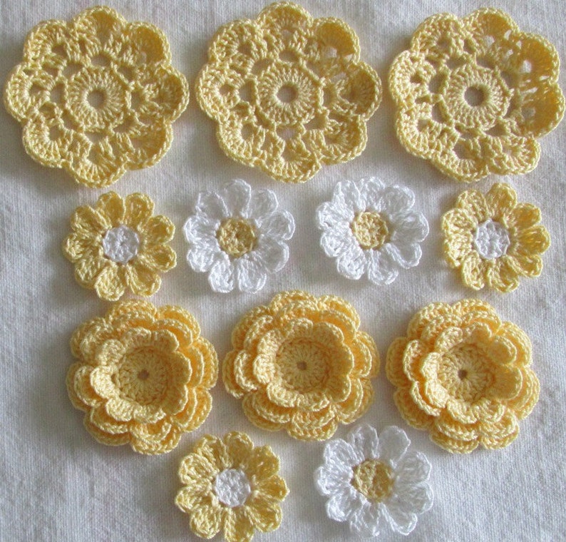 Yellow Crochet Flower Appliques Embellishments Variety Set Etsy