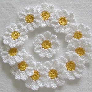 Small Crochet Flowers, White, Yellow, Embellishments, Appliques set of 12 image 1