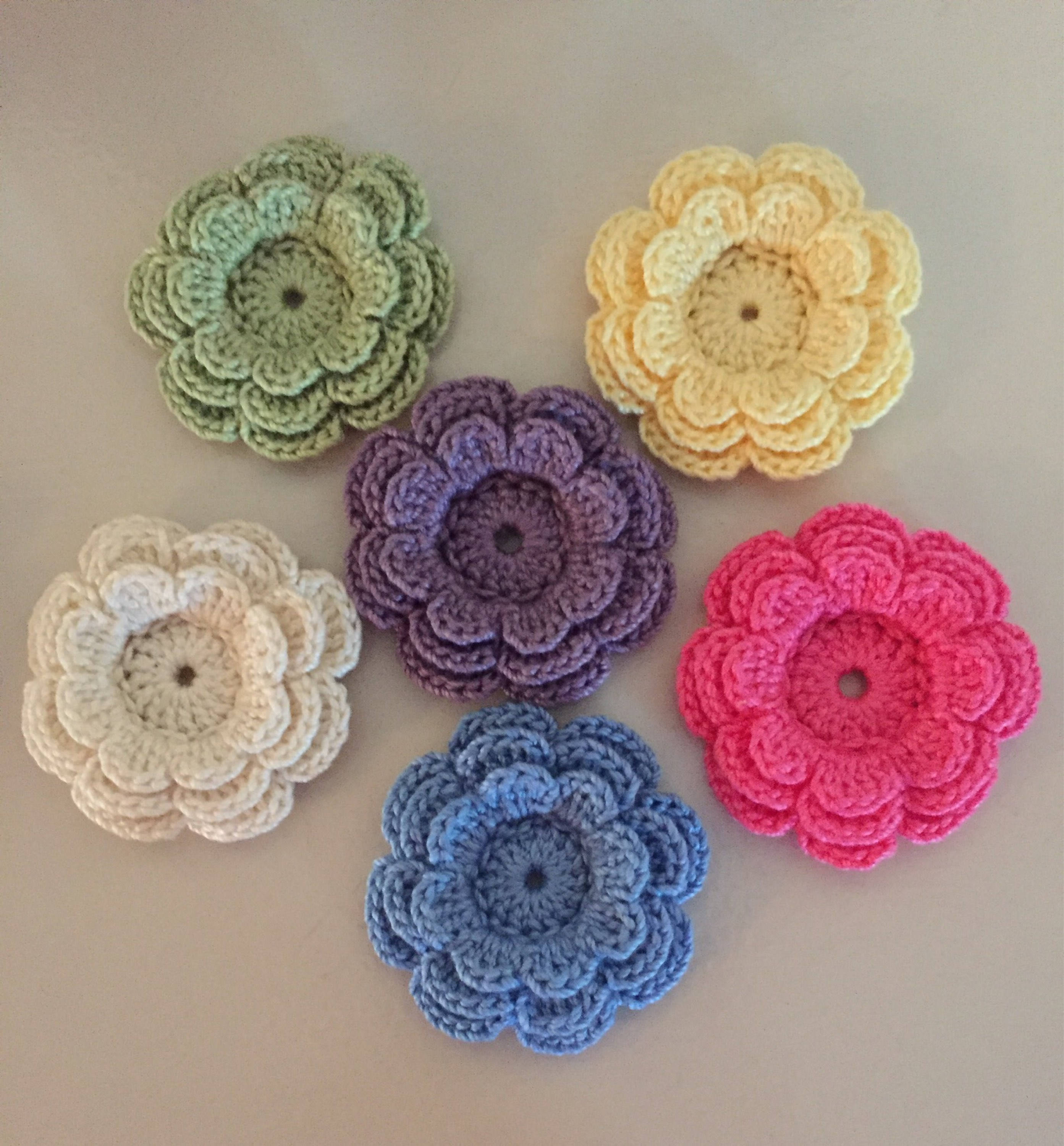 Crochet Embellishments Large ThreeLayer Flowers set of 6 Etsy