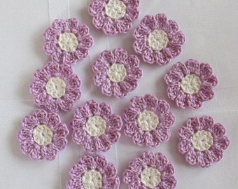 12 Tiny Crochet Flowers, Handmade Appliques, Craft Supplies