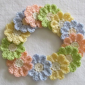 Small Pastel Crochet Flower Appliques set of 12, handmade, craft supplies, embellishments image 3