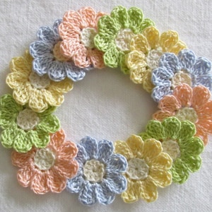 Small Pastel Crochet Flower Appliques set of 12, handmade, craft supplies, embellishments image 1