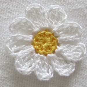 Small Crochet Flowers, White, Yellow, Embellishments, Appliques set of 12 image 2