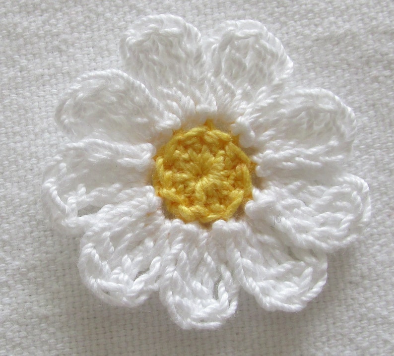 Small Crochet Flowers, White, Yellow, Embellishments, Appliques set of 12 image 2