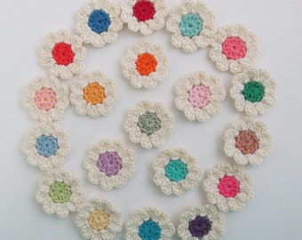 Tiny Crochet Flowers, 20 Appliques, Craft Supplies, Embellishments, Variety