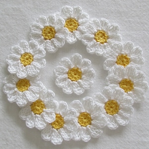 Small Crochet Flowers, White, Yellow, Embellishments, Appliques set of 12 image 4