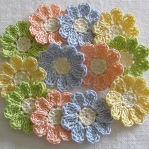 Small Pastel Crochet Flower Appliques set of 12, handmade, craft supplies, embellishments image 4