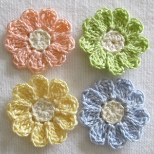 Small Pastel Crochet Flower Appliques set of 12, handmade, craft supplies, embellishments image 2