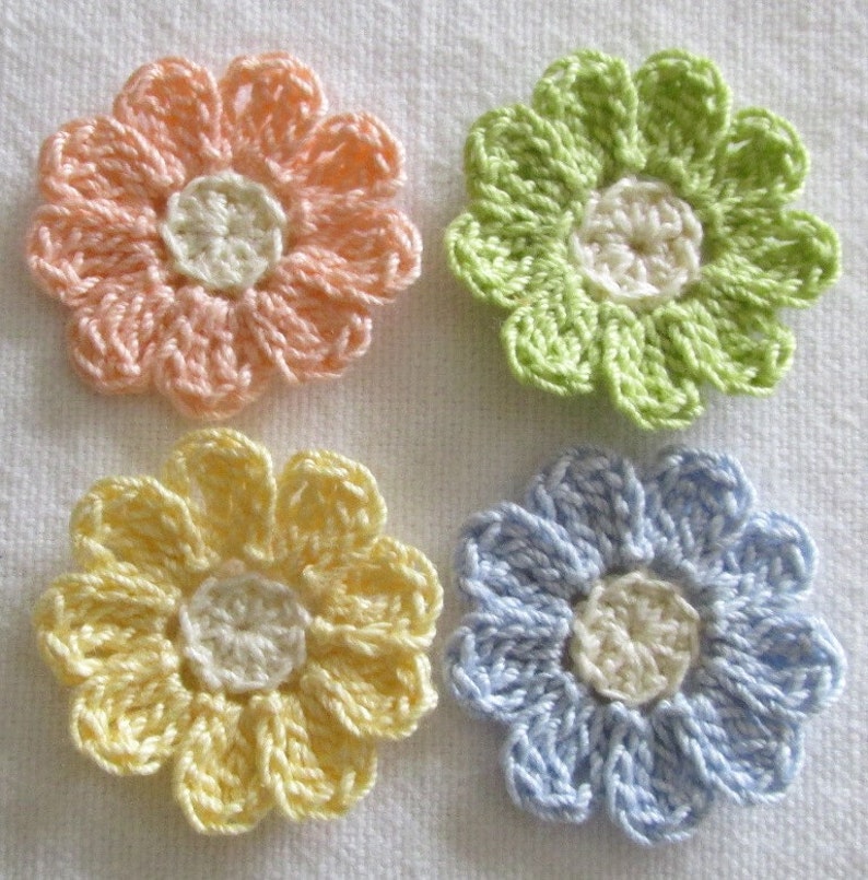 Small Pastel Crochet Flower Appliques set of 12, handmade, craft supplies, embellishments image 2