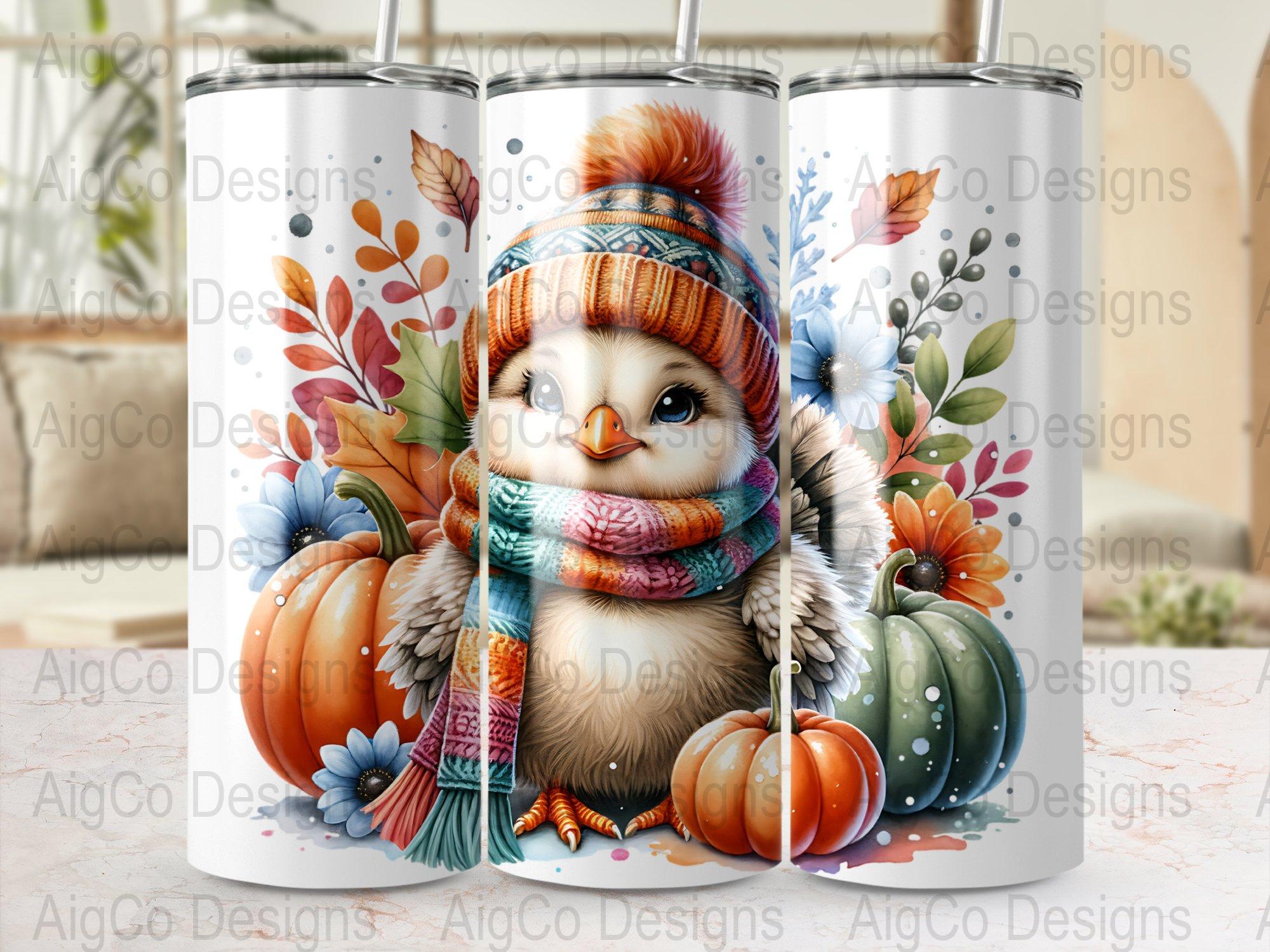 Cute Fall Owl Tumbler Wrap, 20 oz Skinny Tumbler Sublimation Design, Autumn Pumpkin Tumbler Wrap, Ow