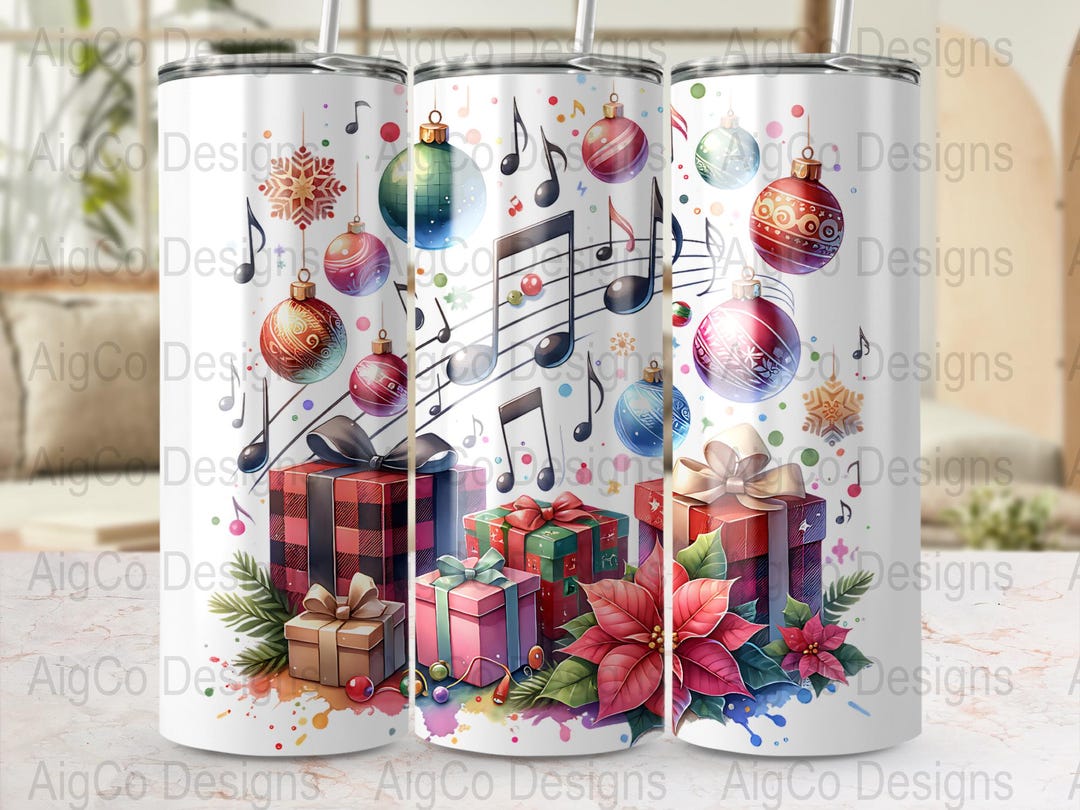 Christmas Music Theme Tumbler Wraps, Colorful Festive Digital Design