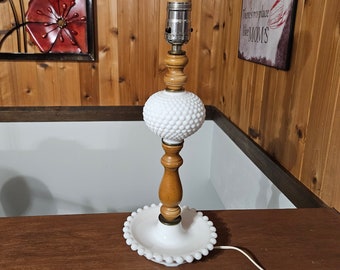 Vintage Bedside Table Lamp NO Shade Hobnail Milk Glass Lamp Circa 1960s to 1970s  # 10