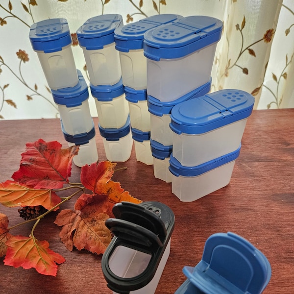 Vintage Tupperware Modular Mates Spice Containers Shake or Pour Black Blue Lids By The EACH You Pick How Many