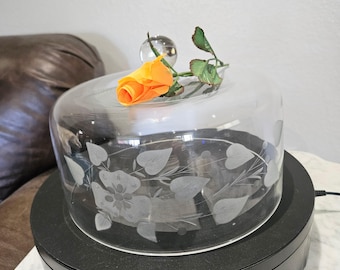 Vintage Cake Dome Cover Clear Glass Frosted and Etched