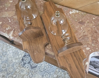 Vintage Wood Wall Sconces with Pegged Votive Cups - Set of 2