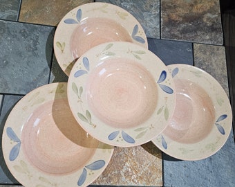 Furio Home Soup Salad Pasta Bowls Lot of 4 Stoneware Bowls Made in Italy Pastel Petals Design