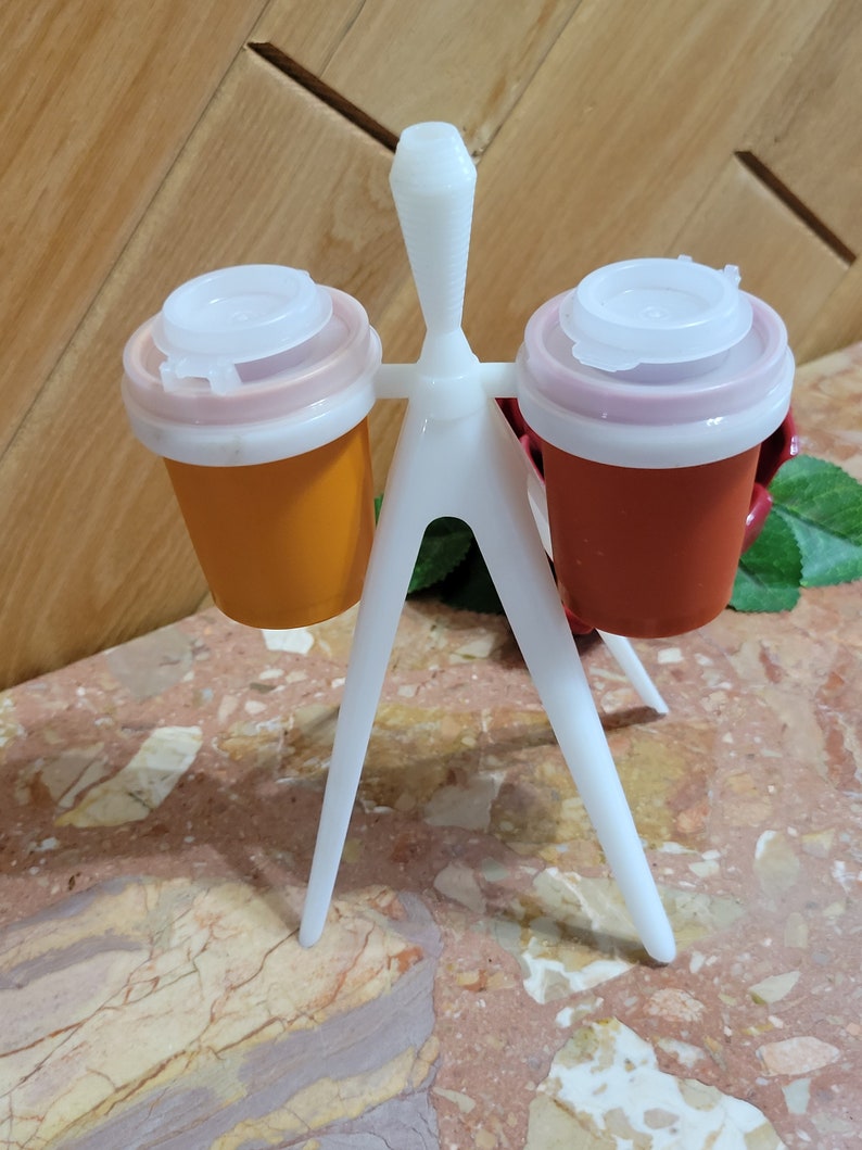 Tupperware Salt and Pepper Shakers With Stand Mismatched 1970s Etsy