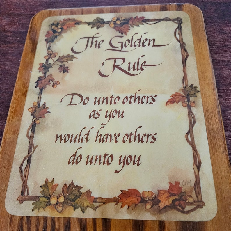 Vintage Religious Wood Plaque of The Golden Rule 1980s Religious Wall Decor image 4