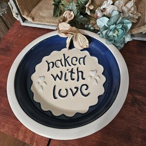Vintage Stoneware Pie Pan: 9 Inch Fluted Edge, Baked With Love
