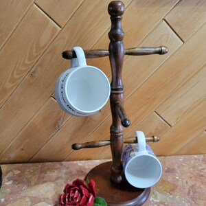 Coffee Cup Stand Mug Tree Stand 6 Cup Jewelry Holder Wooden Shabby Chic Coffee Bar Display #2