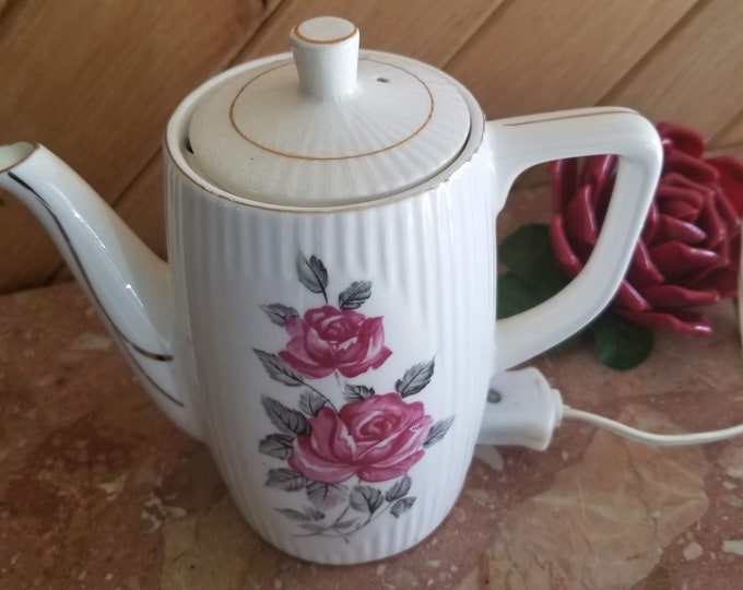 Vintage Electric Hot Water Pot Made in Japan Rose Floral Design China
