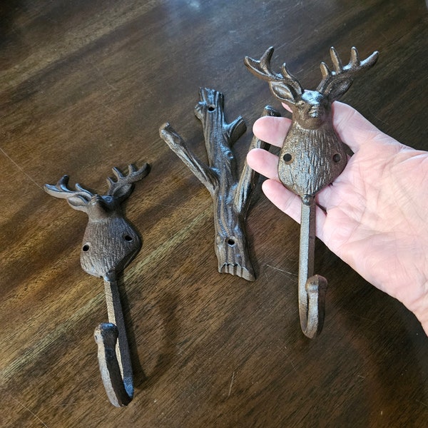 Cast Iron Deer And Tree Coat Hooks Set Of 3 Vintage Retro Mid Century Clothing Hooks Great For The Deer Hunter In Your Life