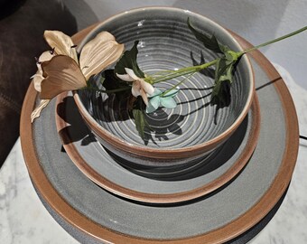 Stoneware 3 Piece Place Settings Gray and Brown