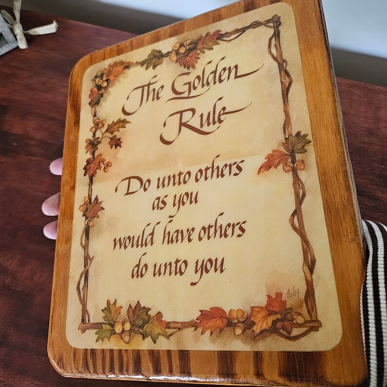 Vintage Religious Wood Plaque of The Golden Rule 1980s Religious Wall Decor image 5