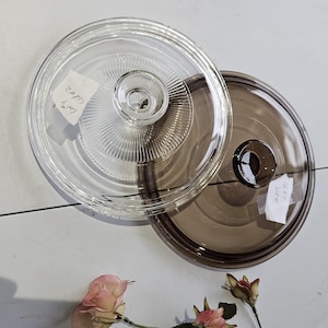 Vintage Pyrex Glass Lid Set: Smokey Brown & Clear Replacement Cookware #9