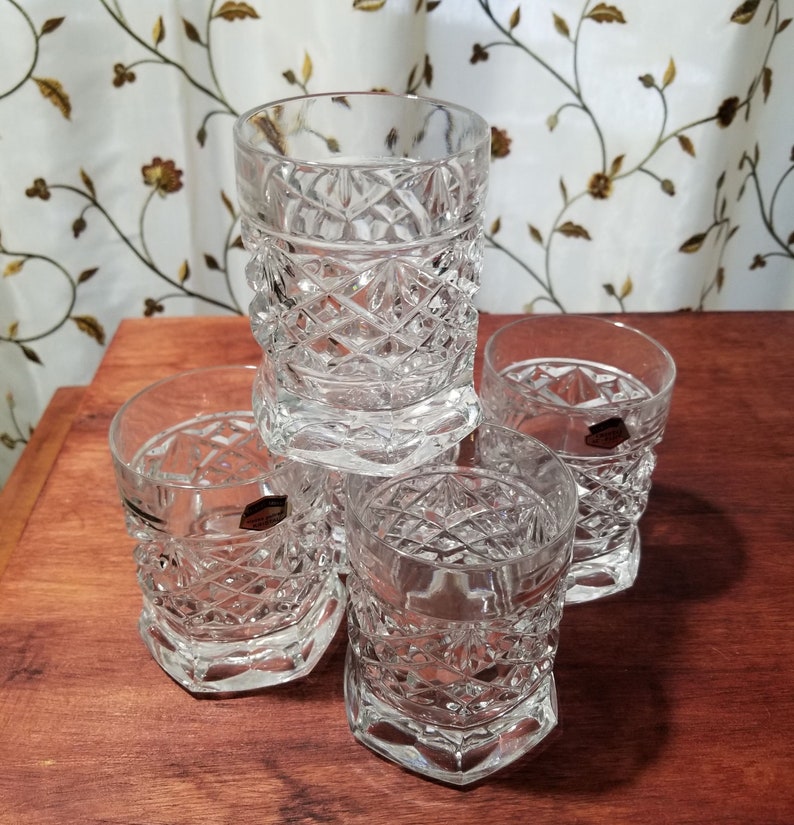 Lot of 5 Old Fashion Low Ball Glasses 24 Lead Crystal Vintage Etsy