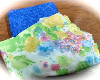 Vintage Twin Remix Sheets / Blue Plus Pastel Floral Design / Retro Bedding / Vintage Linens / Retro Remix Sheet Set