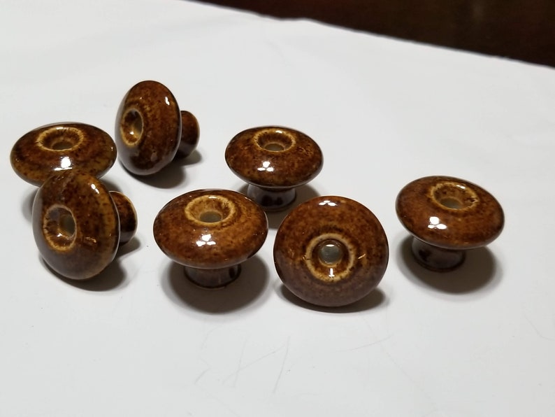 Vintage Drawer Knobs Lot of 7 Brown Ceramic Drawer Knobs No Etsy