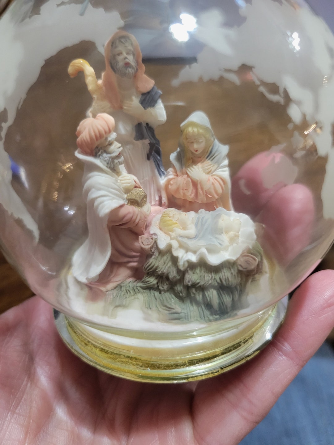 Vintage Ornament Mary Joseph Wiseman and Baby Jesus Glass Etsy