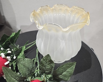 Vintage Frosted Glass Lamp Shade: Scalloped Gold-Tinted Opening