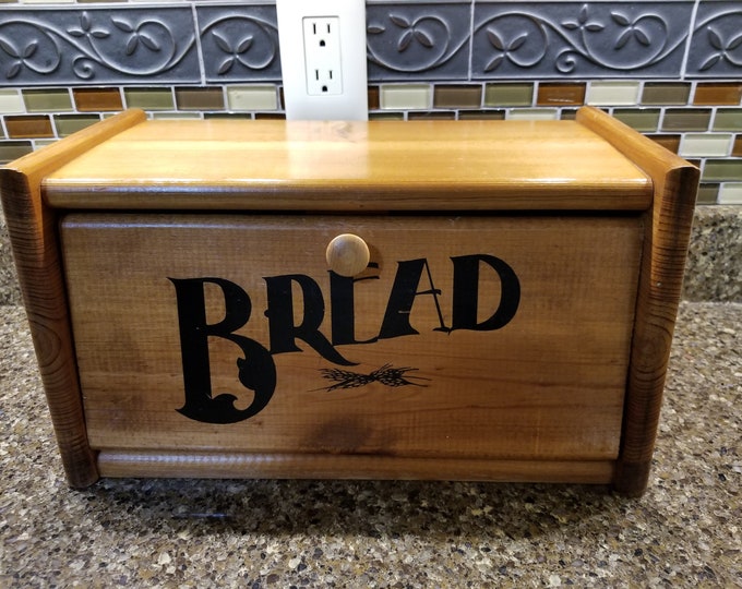 Vintage Wooden Bread Box Mid Century Bread Container Country Kitchen