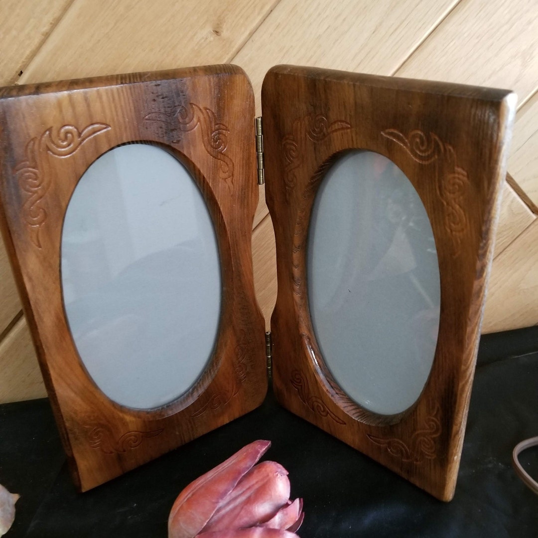 Picture Frame Two 4x7 Hinged Frames Rustic Home Decorbeautiful Wooden