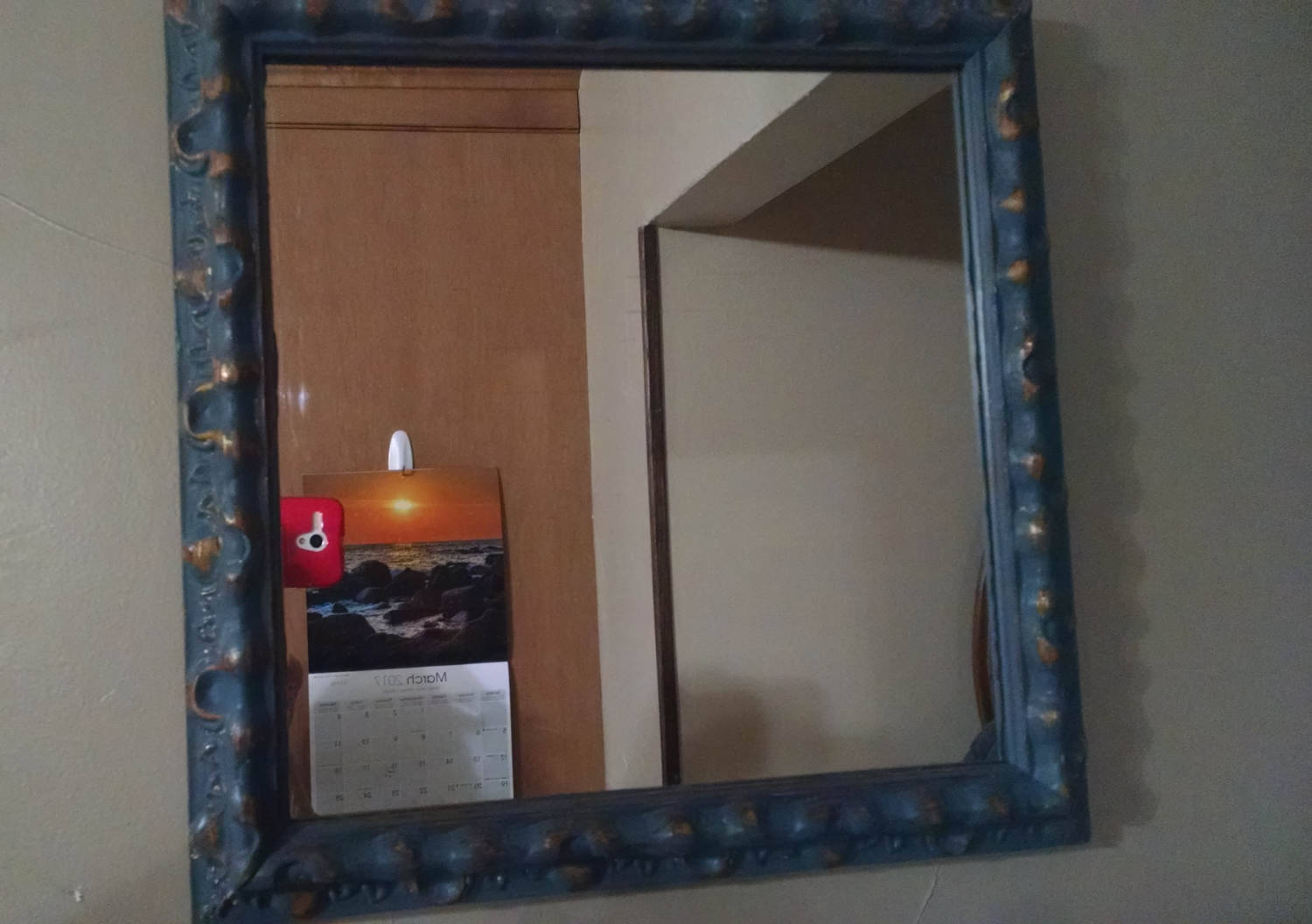 Wooden Mirror / Blue Grey Mirror / Distressed Mirror / Square Etsy