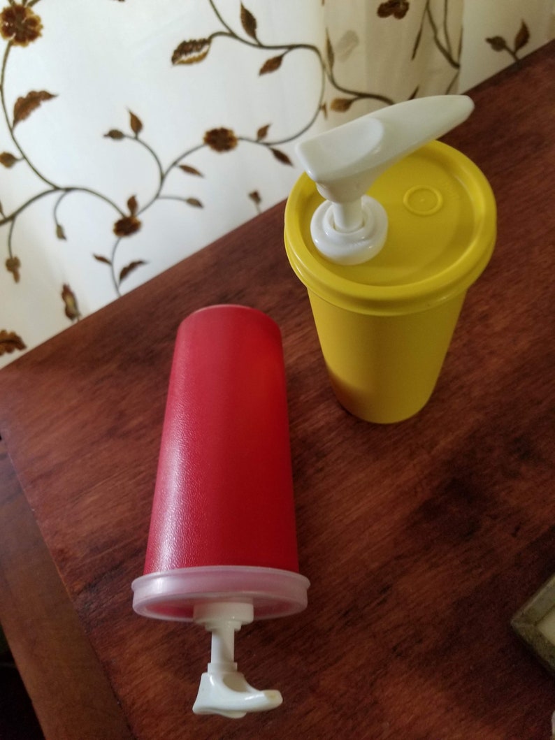Tupperware Ketchup and Mustard Pump Container Yellow and Red Etsy