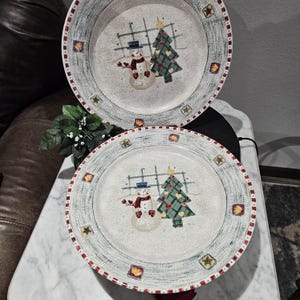 Vintage Gibson Dinner Plates Set of 2 From The Snowman Pattern Dinnerware Christmas Dishes