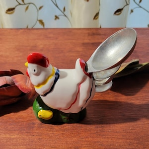 Vintage Ceramic Floral Chicken Hen Measuring Spoon Holder With