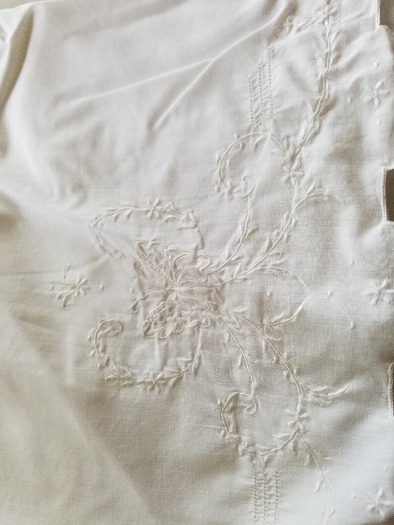 Vintage Crib Flat Sheet And Pillowcase Hand Embroidered White Etsy