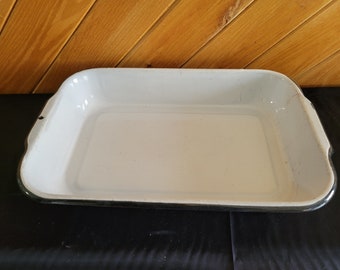 1PCS Handcrafted Vintage Tray White Enamel Home Cake Oven Baking Tray Square Retro Plates 16CMX22CMX3CM