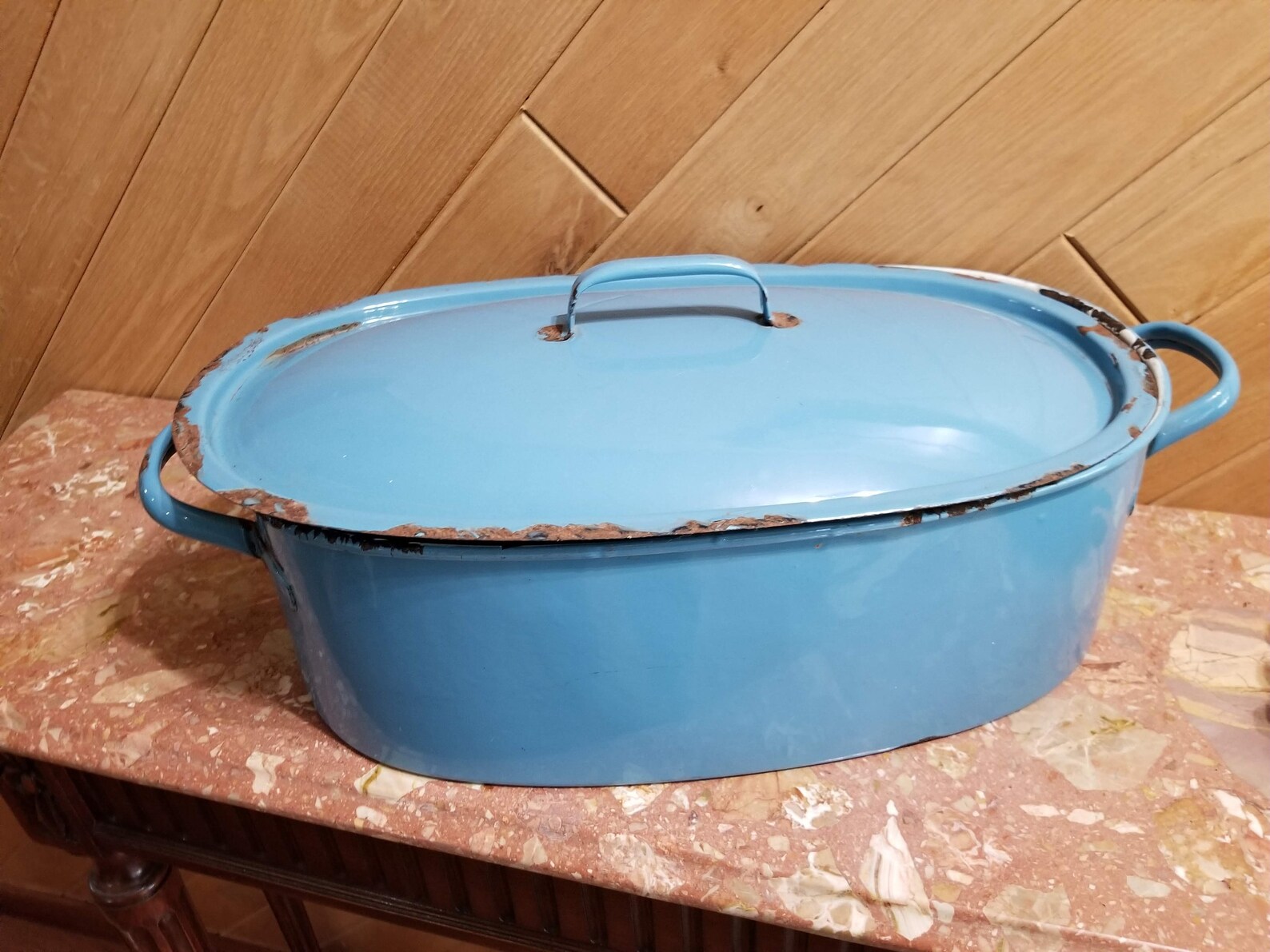 Vintage Blue and White Enamelware Roasting Pan With Insert Etsy