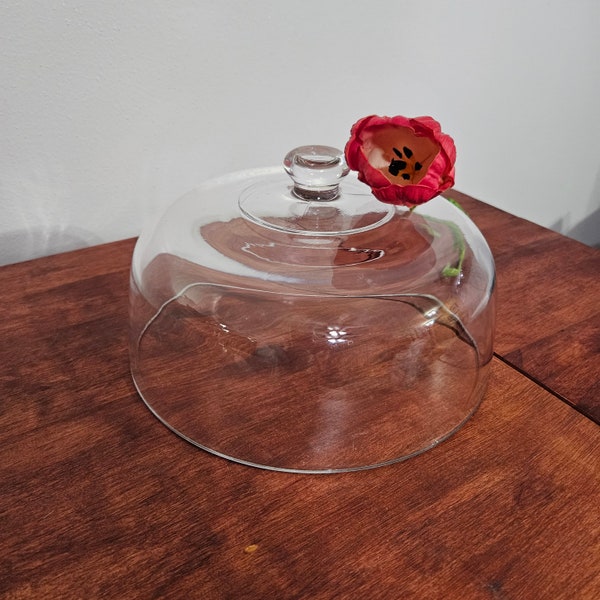 Vintage Cake Stand Cover Heavy Clear Glass Dome Replacement Dome Cover #1