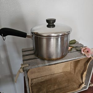 Vintage Revere Ware 3 Quart Sauce Pan & Lid: Copper Bottom Stainless Steel Retro Cookware