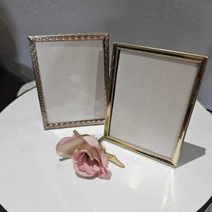 Vintage Gold Tone Picture Frames: Small Metal Wedding Table Decor - Set of 2 #6G