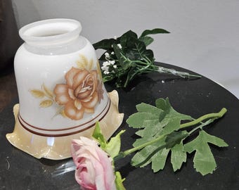 Vintage White Glass Lamp Shade: Brown & Gold Floral Fluted Edge Sold Separately #4F